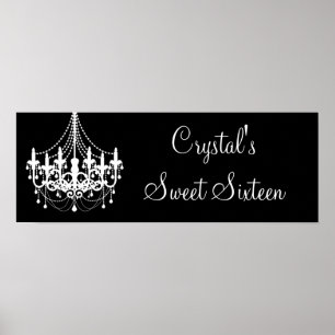 Schwarz und Weiß Kronleuchter Sweet 16 Banner Poster