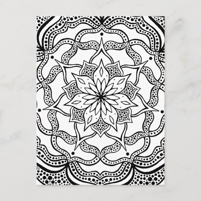 Schwarz und Weiß Mandala Trippy Psychedelic Hippie Postkarte (Vorderseite)