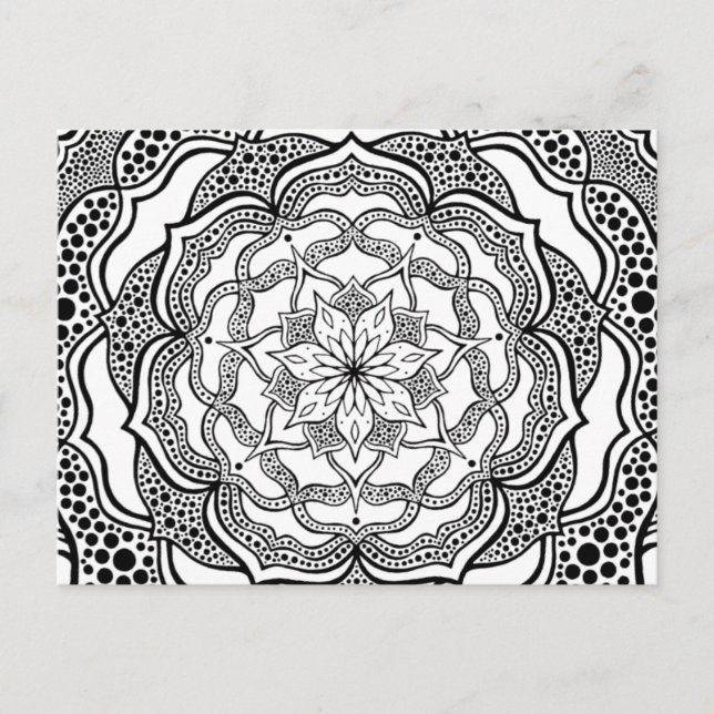 Schwarz und Weiß Mandala Trippy Psychedelic Hippie Postkarte (Vorderseite)