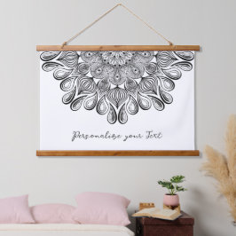 Schwarz und Weiß Mandala Trippy Psychedelic Hippie Wandteppich Mit Holzrahmen