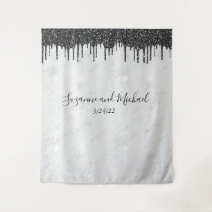 Schwarz und Weiß Marmor Glitter Tropfen Hochzeit Wandteppich