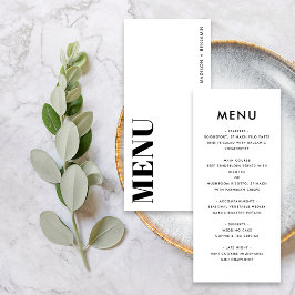 Schwarz und Weiß Minimalistisch Moderne Hochzeit Menükarte