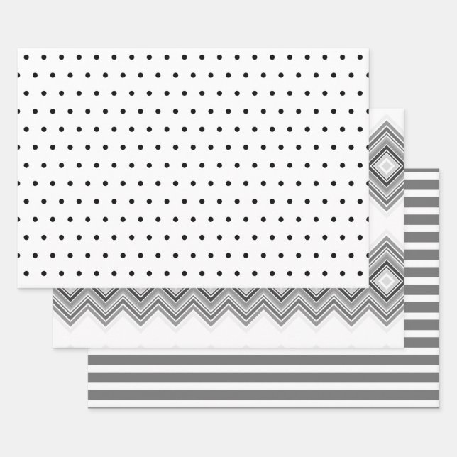 Schwarz und Weiß mit Grau modern Geschenkpapier Set (Set)