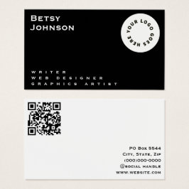 Schwarz und Weiß mit Logo und QR-Code Visitenkarte