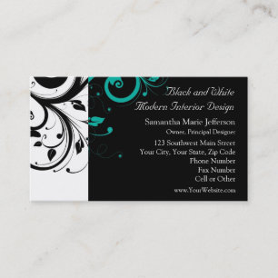 Schwarz und Weiß mit Teal Reverse Swirl Visitenkarte