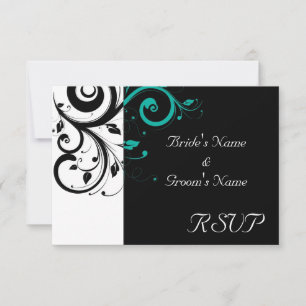 Schwarz und Weiß mit Teal-Umkehr-Swirle RSVP Karte
