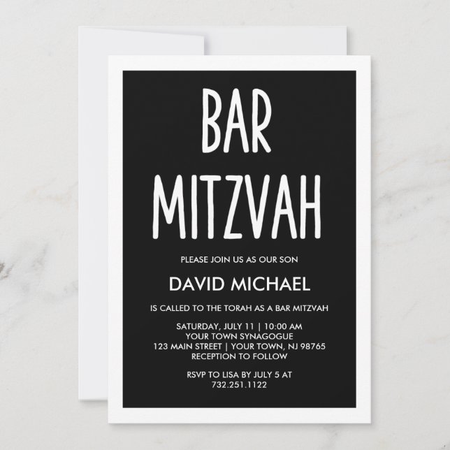Schwarz und Weiß| Modern Typografie Bar Mitzvah Einladung (Vorderseite)