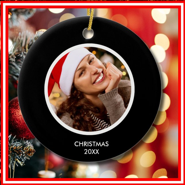 Schwarz und Weiß | Modernes Monogramm-FOTO Keramik Ornament (Black and White | Modern Initials Monogram PHOTO Ceramic Ornament)