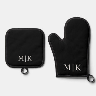 Schwarz und Weiß Modernes Monogramm Ofenhandschuh & Topflappen-Set