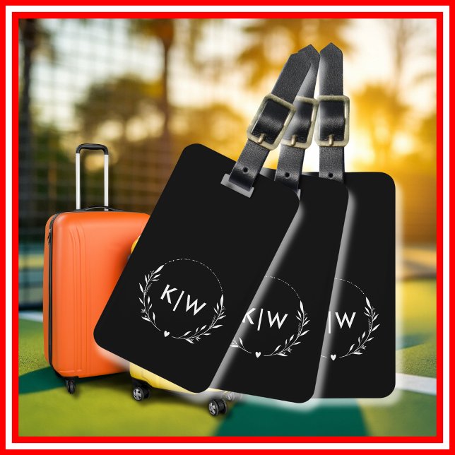 Schwarz und Weiß | Monogram für moderne Initials Gepäckanhänger (Black and White | Modern Initials Monogram Luggage Tag)