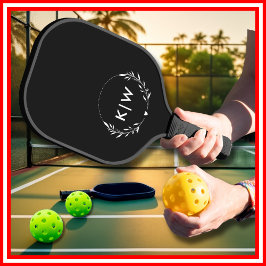 Schwarz und Weiß | Monogram für moderne Initials Pickleball Schläger