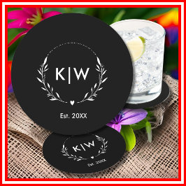 Schwarz und Weiß | Monogram für moderne Initials Runder Pappuntersetzer