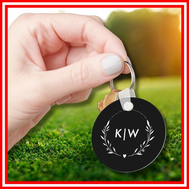 Schwarz und Weiß | Monogram für moderne Initials Schlüsselanhänger (Black and White | Modern Initials Monogram Keychain)