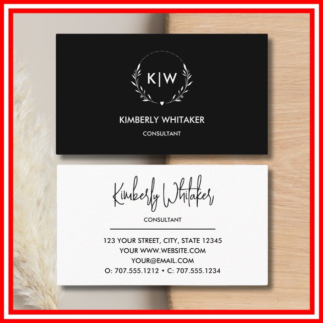 Schwarz und Weiß | Monogram für moderne Initials Visitenkarte (Black and White | Modern Initials Monogram Business Card)