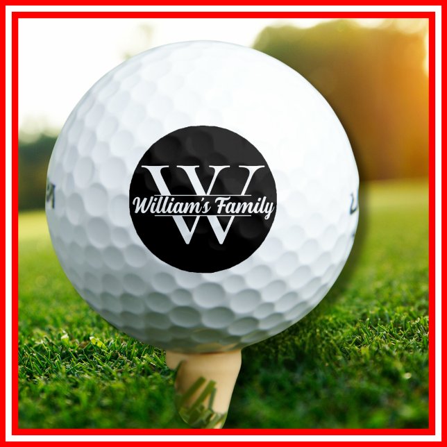 Schwarz und Weiß | Monogramm für einfache Familien Golfball (Von Creator hochgeladen)