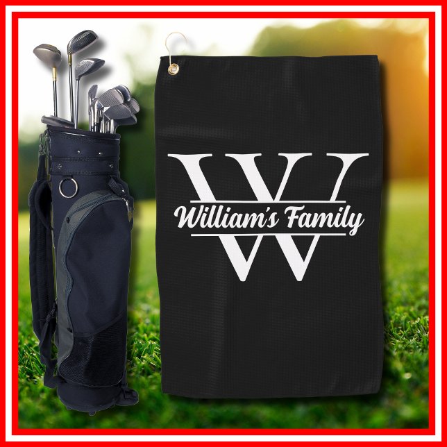Schwarz und Weiß | Monogramm für einfache Familien Golfhandtuch (Von Creator hochgeladen)