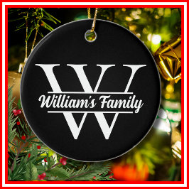 Schwarz und Weiß | Monogramm für einfache Familien Keramik Ornament