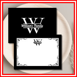 Schwarz und Weiß | Monogramm für einfache Familien Mitteilungskarte