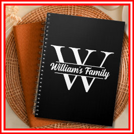 Schwarz und Weiß | Monogramm für einfache Familien Notizblock