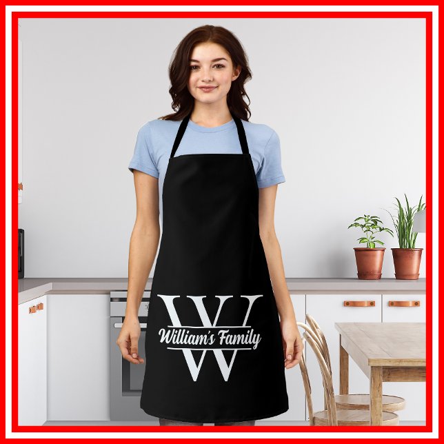 Schwarz und Weiß | Monogramm für einfache Familien Schürze (Von Creator hochgeladen)