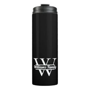 Schwarz und Weiß Monogramm für einfache Familien Thermosbecher