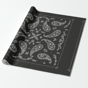 Schwarz und Weiß Paisley Bandana Ornament Print.  Geschenkpapier