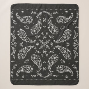 Schwarz und Weiß Paisley Bandana Ornament Print. Sherpadecke