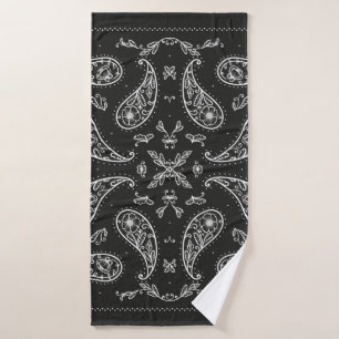 Schwarz und Weiß Paisley Bandana Ornament Print. V Badehandtuch