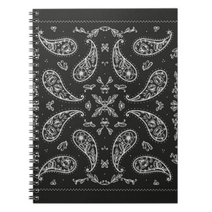 Schwarz und Weiß Paisley Bandana Ornament Print. V Notizblock