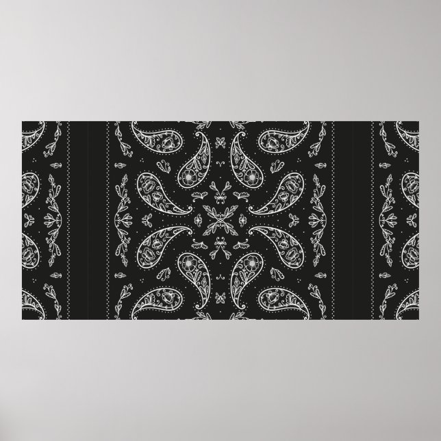 Schwarz und Weiß Paisley Bandana Ornament Print. V Poster (Vorne)
