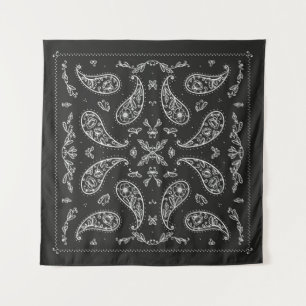 Schwarz und Weiß Paisley Bandana Ornament Print. V Wandteppich
