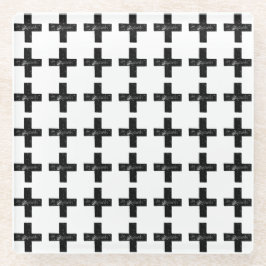 Schwarz und Weiß "Plus" Mathematik Symbol Lino Cut Glasuntersetzer
