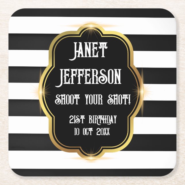 Schwarz und Weiß Rechteckiger Pappuntersetzer (Vorderseite)