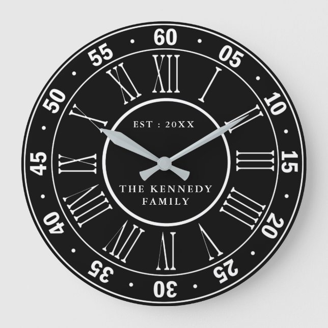Schwarz und Weiß römische Zahl 60 Minuten Große Wanduhr (Vorderseite)