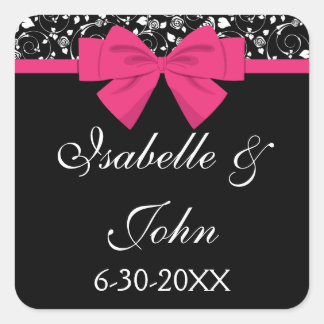 Schwarz und Weiß Rosen Rosa rosa Bow Quadratischer Aufkleber