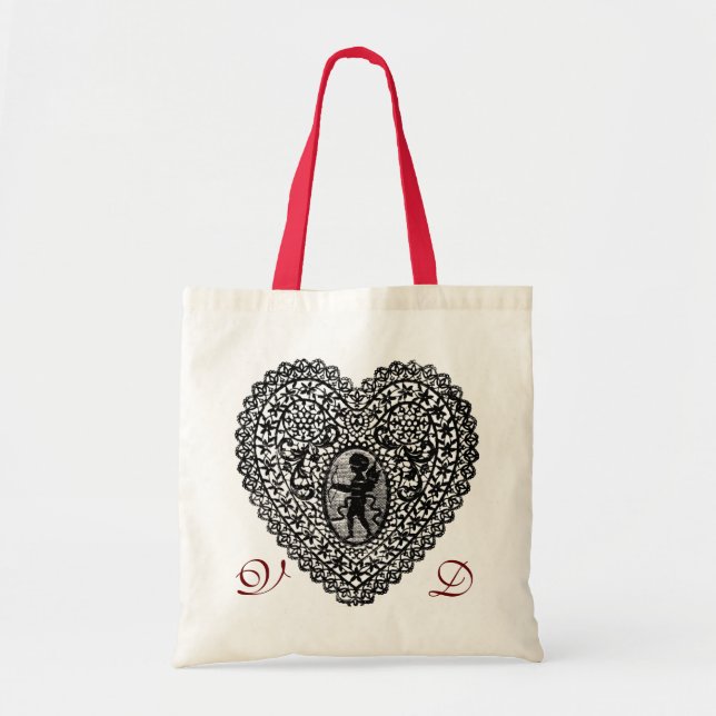 SCHWARZ UND WEISS, ROTES MONOGRAMM TRAGETASCHE (Vorne)