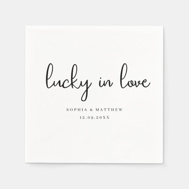 Schwarz und Weiß Rustikal Lucky in der Liebe Serviette (Vorderseite)