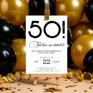Schwarz und Weiß Save the Date 50. Geburtstag Einladung