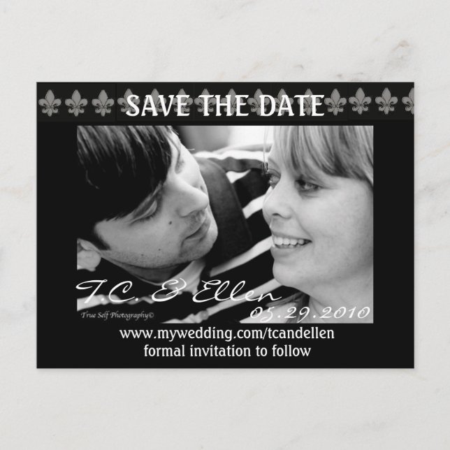 Schwarz und Weiß Save the Date Ankündigungspostkarte (Vorderseite)