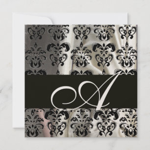 SCHWARZ UND WEISS SILK DAMASK KLOTH MONOGRAMM Cham Einladung