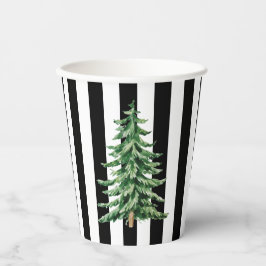 Schwarz und Weiß Streifen Aquarellwein Weihnachtsb Pappbecher