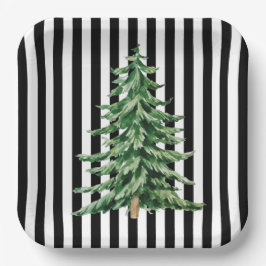 Schwarz und Weiß Streifen Aquarellwein Weihnachtsb Pappteller