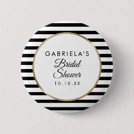 Schwarz und Weiß Streifen Elegantes Gold Brautpart Button