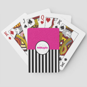 Schwarz und Weiß Streifen Rosa Glitzer Textur Spielkarten