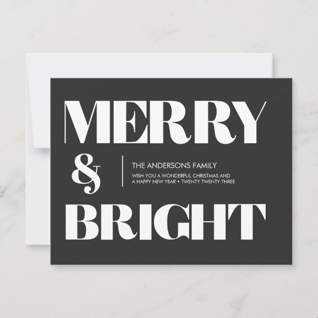 Schwarz und Weiß Trendy Merry & Bright Weihnachten (Vorderseite)