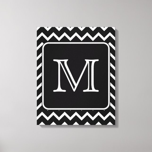 Schwarz und Weiß Zickzack mit Custom Monogram. Leinwanddruck (Vorderseite)
