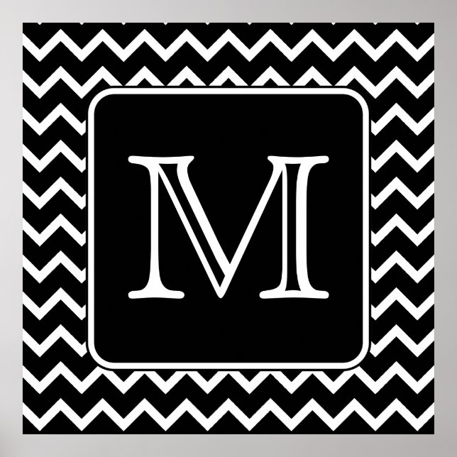 Schwarz und Weiß Zickzack mit Custom Monogram. Poster (Vorne)