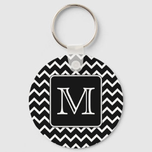 Schwarz und Weiß Zickzack mit Custom Monogram. Schlüsselanhänger