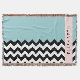 Schwarz und Weiß Zigzag, Zickzack, Blau, Ihr Name Decke