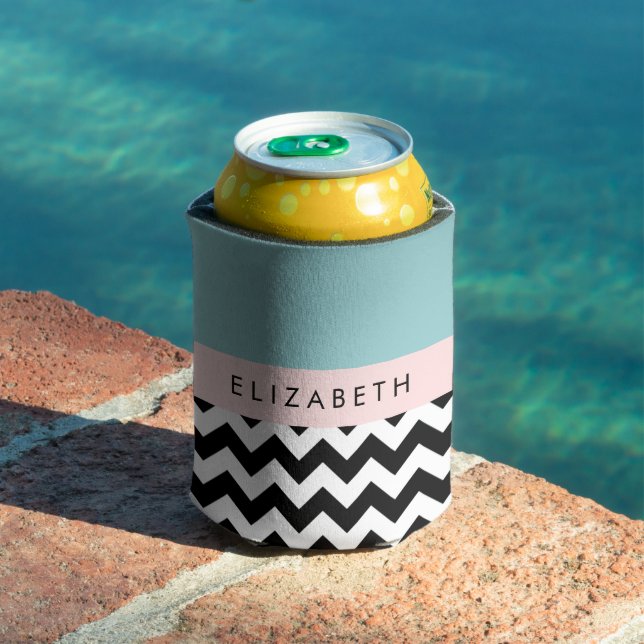 Schwarz und Weiß Zigzag, Zickzack, Blau, Ihr Name Dosenkühler (In Situ Pool)
